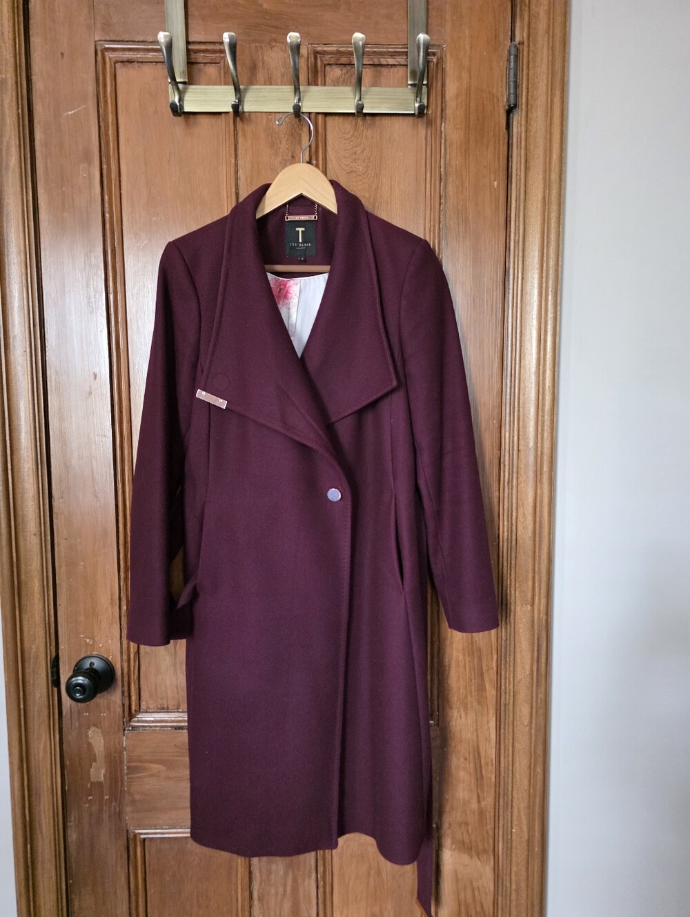 Ted Baker Burgundy Wool-Blend Trench Coat